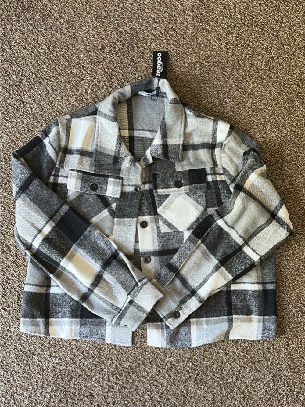 zeagoo Gray & White Plaid Shacket Jacket